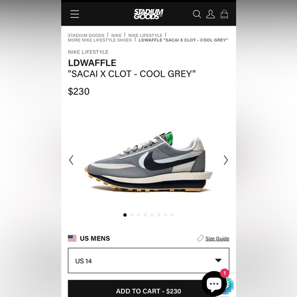 nike ldwaffle x sacai x clot cool grey